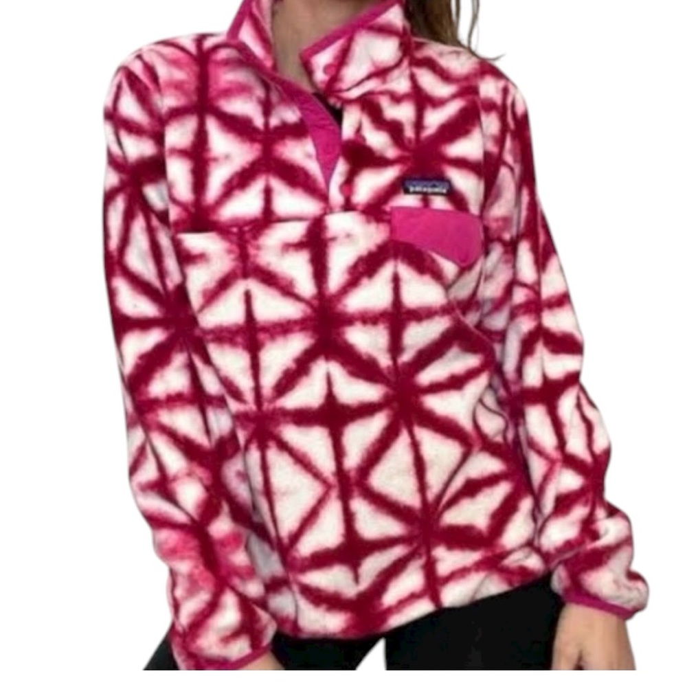 Patagonia Pink Diamond Tie Dye Lightweight Snap-T Synchilla Pullover Fleece Sz M